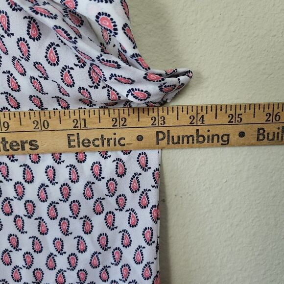 Pleione Women's XL V-Neck Top White Paisley Print Officecore Career Corpcore - Picture 4 of 6